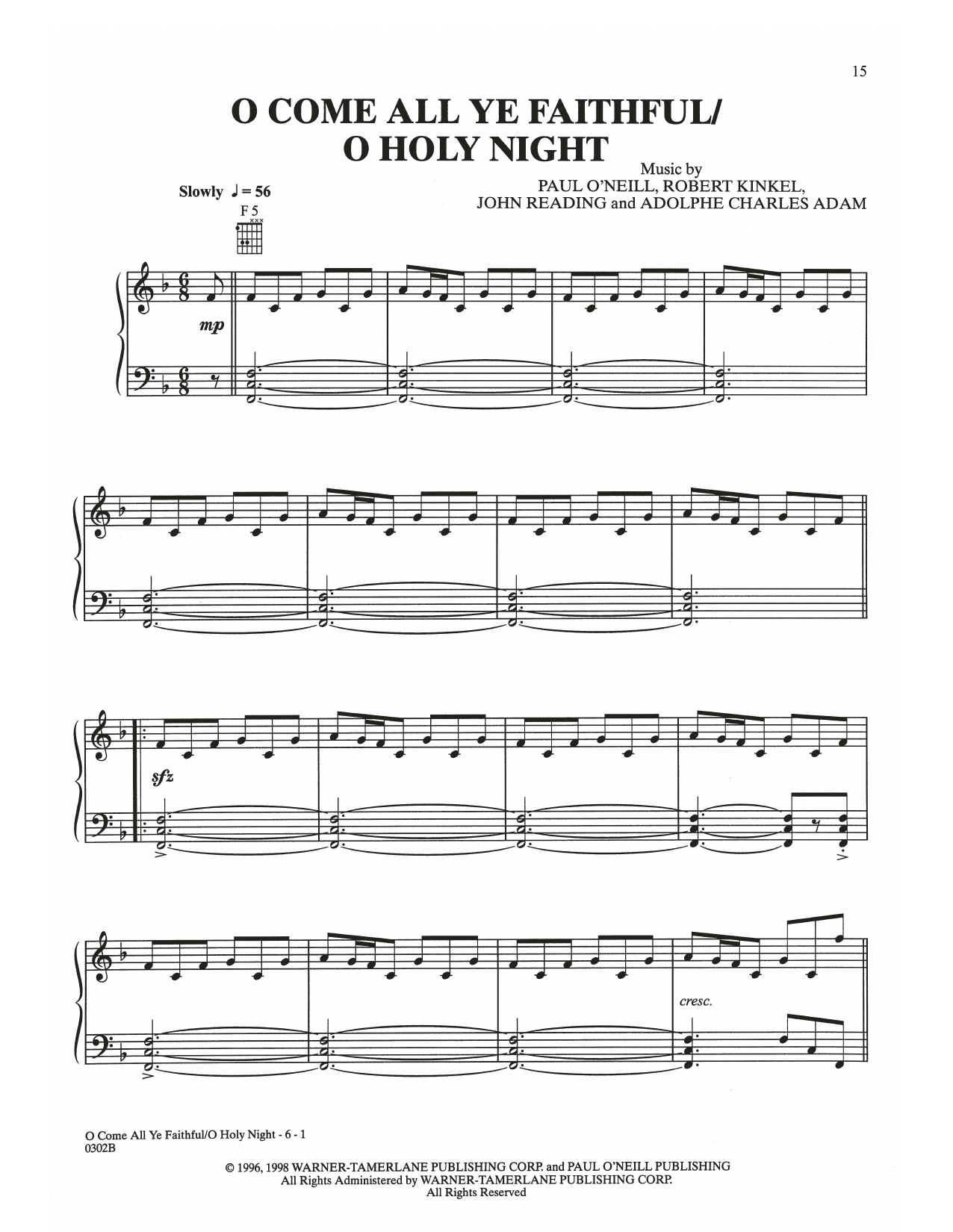 Trans-Siberian Orchestra O Come All Ye Faithful / O Holy Night sheet music notes and chords arranged for Piano Solo