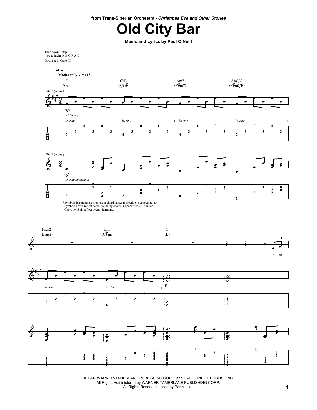 Trans-Siberian Orchestra Old City Bar sheet music notes and chords arranged for Guitar Tab
