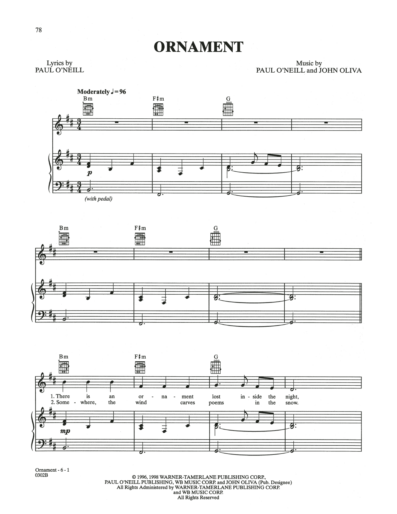 Trans-Siberian Orchestra Ornament sheet music notes and chords arranged for Piano, Vocal & Guitar Chords (Right-Hand Melody)