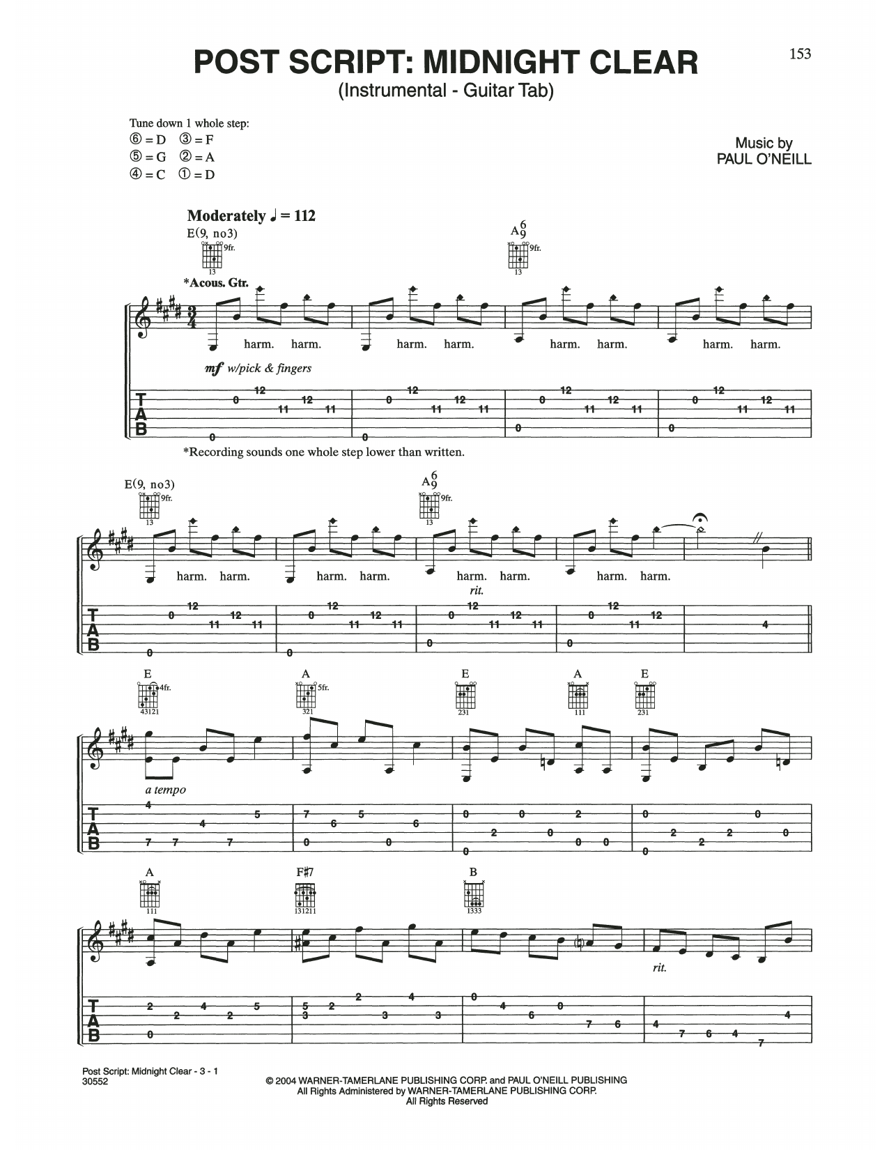 Trans-Siberian Orchestra Post Script: Midnight Clear sheet music notes and chords arranged for Piano Solo