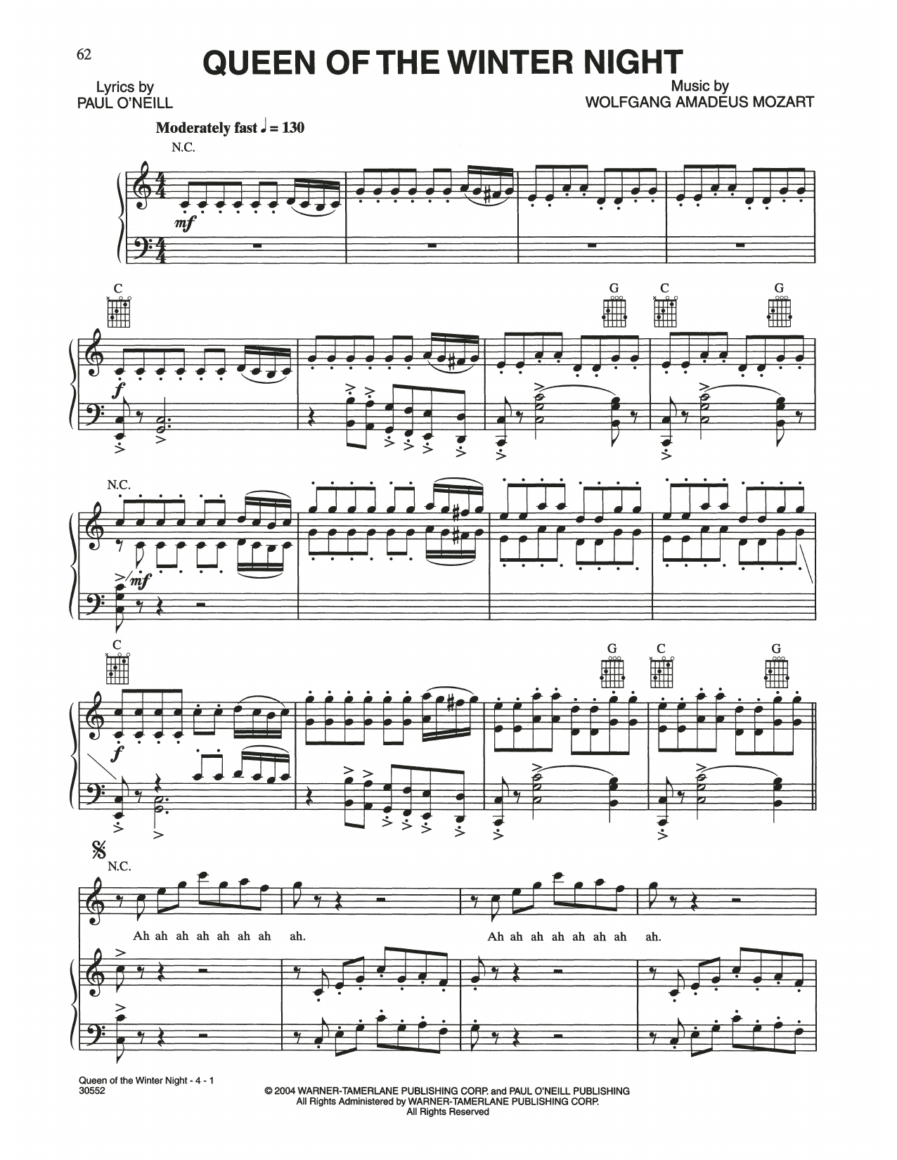 Trans-Siberian Orchestra Queen Of The Winter Night sheet music notes and chords arranged for Piano, Vocal & Guitar Chords (Right-Hand Melody)
