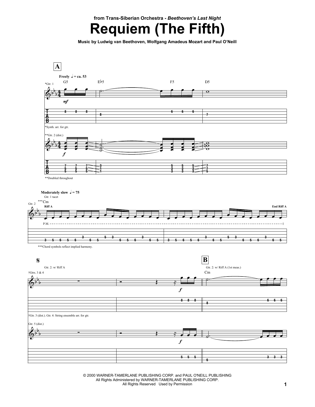 Trans-Siberian Orchestra Requiem (The Fifth) sheet music notes and chords arranged for Piano, Vocal & Guitar Chords (Right-Hand Melody)