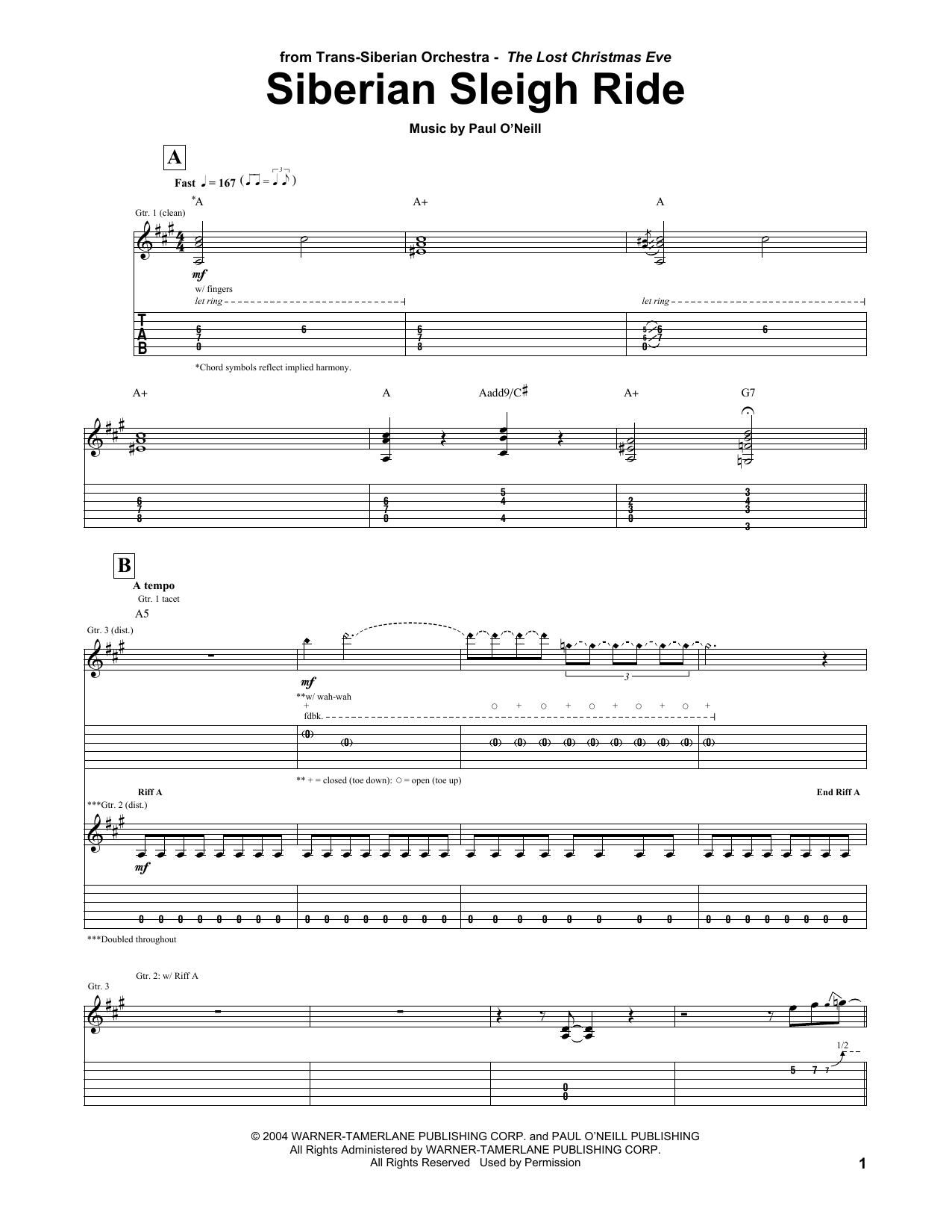 Trans-Siberian Orchestra Siberian Sleigh Ride sheet music notes and chords arranged for Violin Solo
