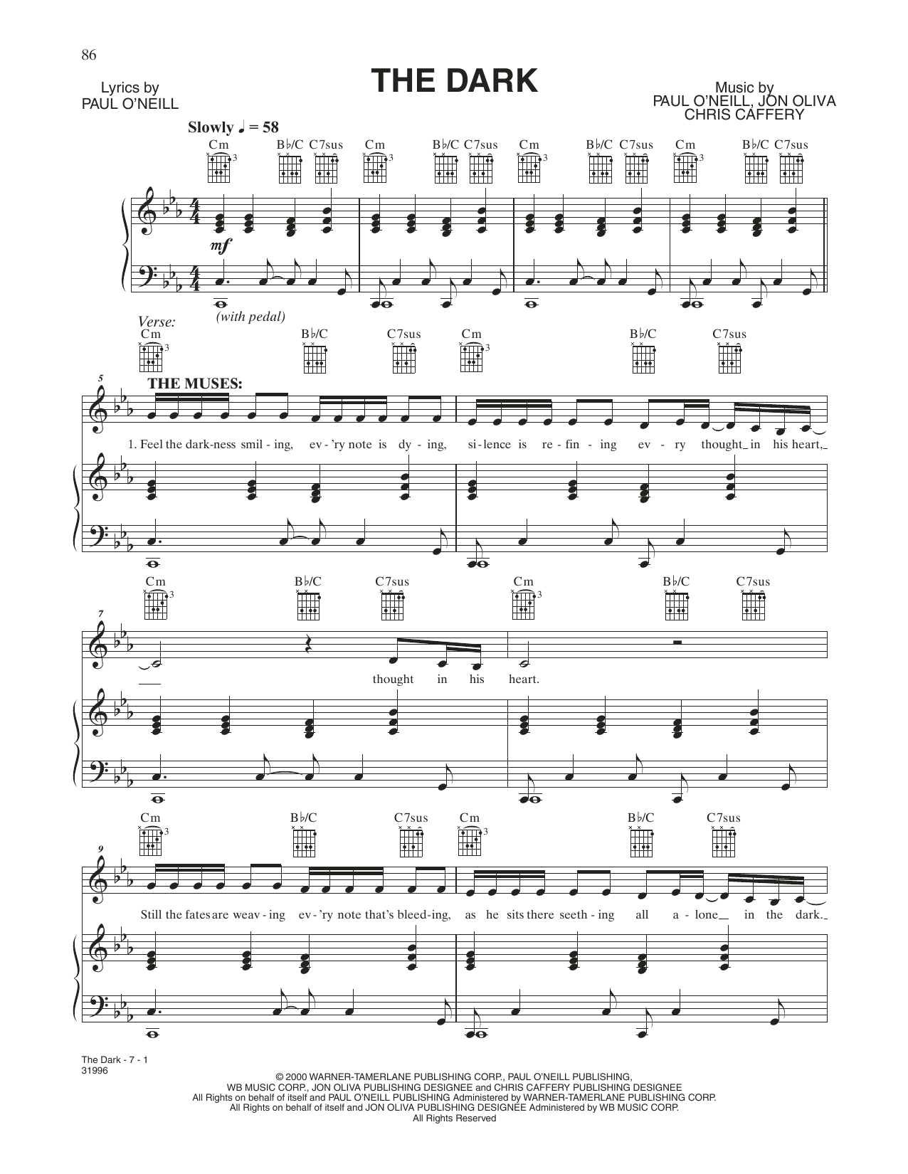 Trans-Siberian Orchestra The Dark sheet music notes and chords arranged for Piano, Vocal & Guitar Chords (Right-Hand Melody)