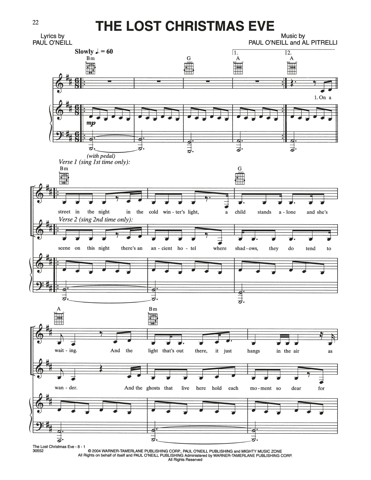 Trans-Siberian Orchestra The Lost Christmas Eve sheet music notes and chords arranged for Piano, Vocal & Guitar Chords (Right-Hand Melody)