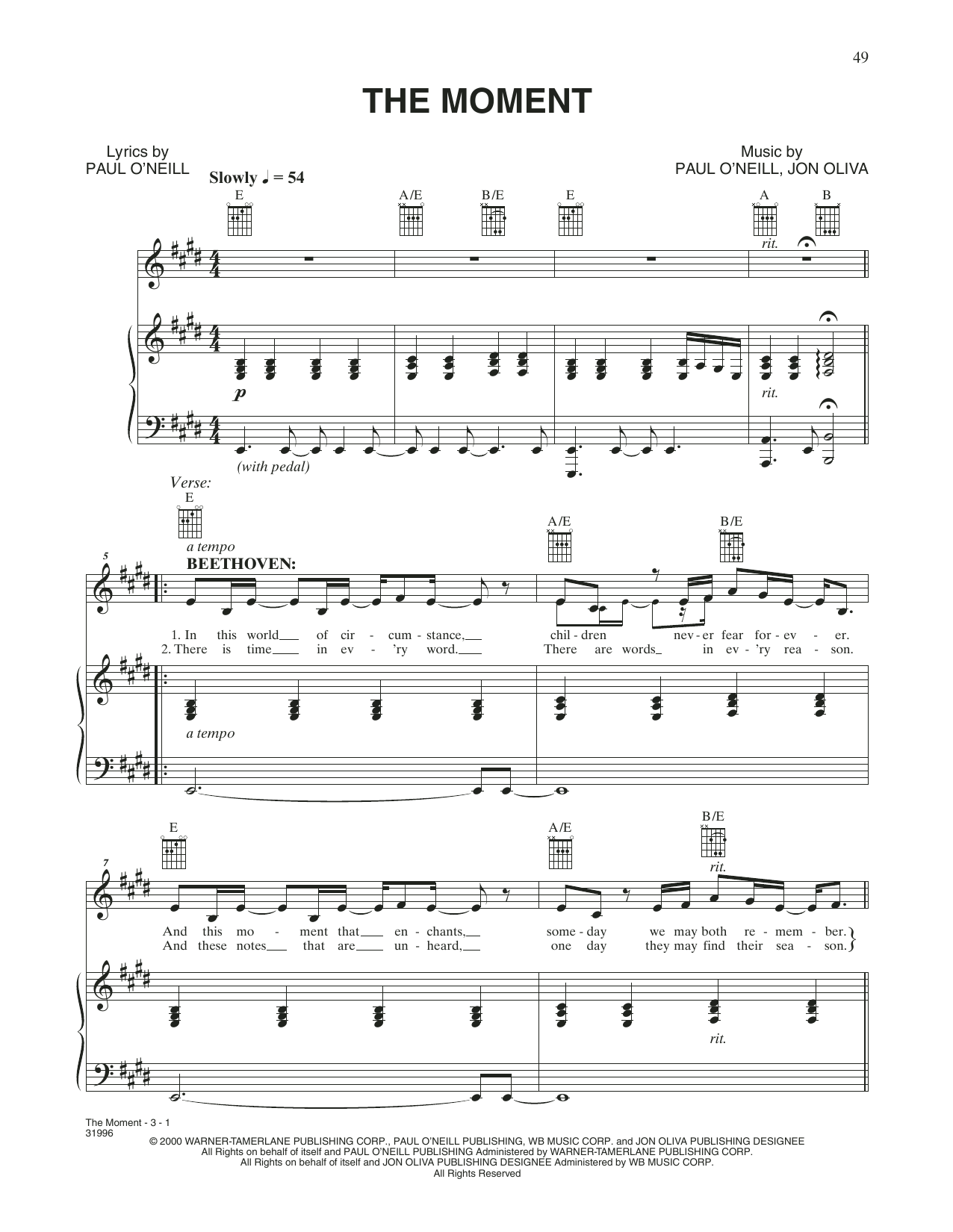 Trans-Siberian Orchestra The Moment sheet music notes and chords arranged for Piano, Vocal & Guitar Chords (Right-Hand Melody)