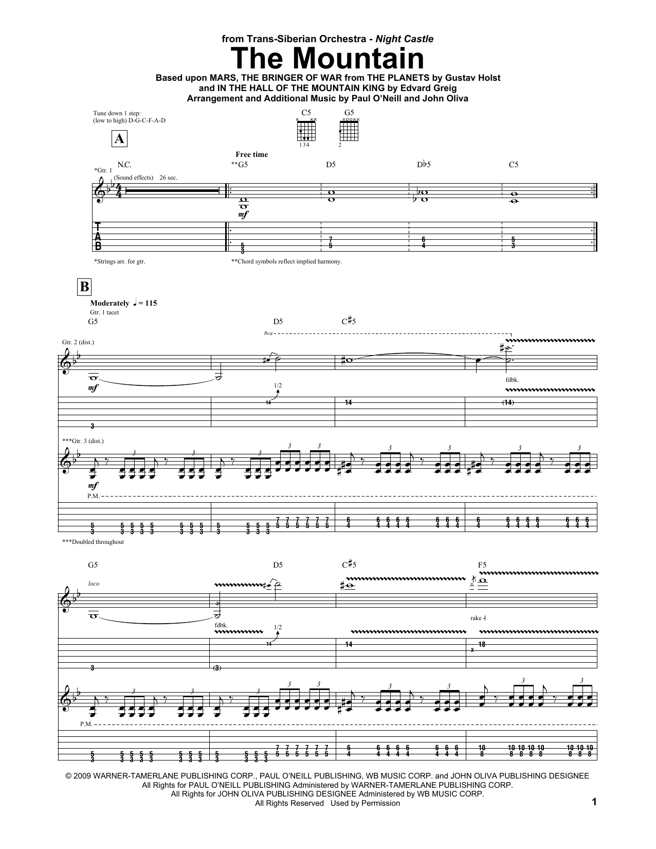 Trans-Siberian Orchestra The Mountain sheet music notes and chords arranged for Guitar Tab (Single Guitar)