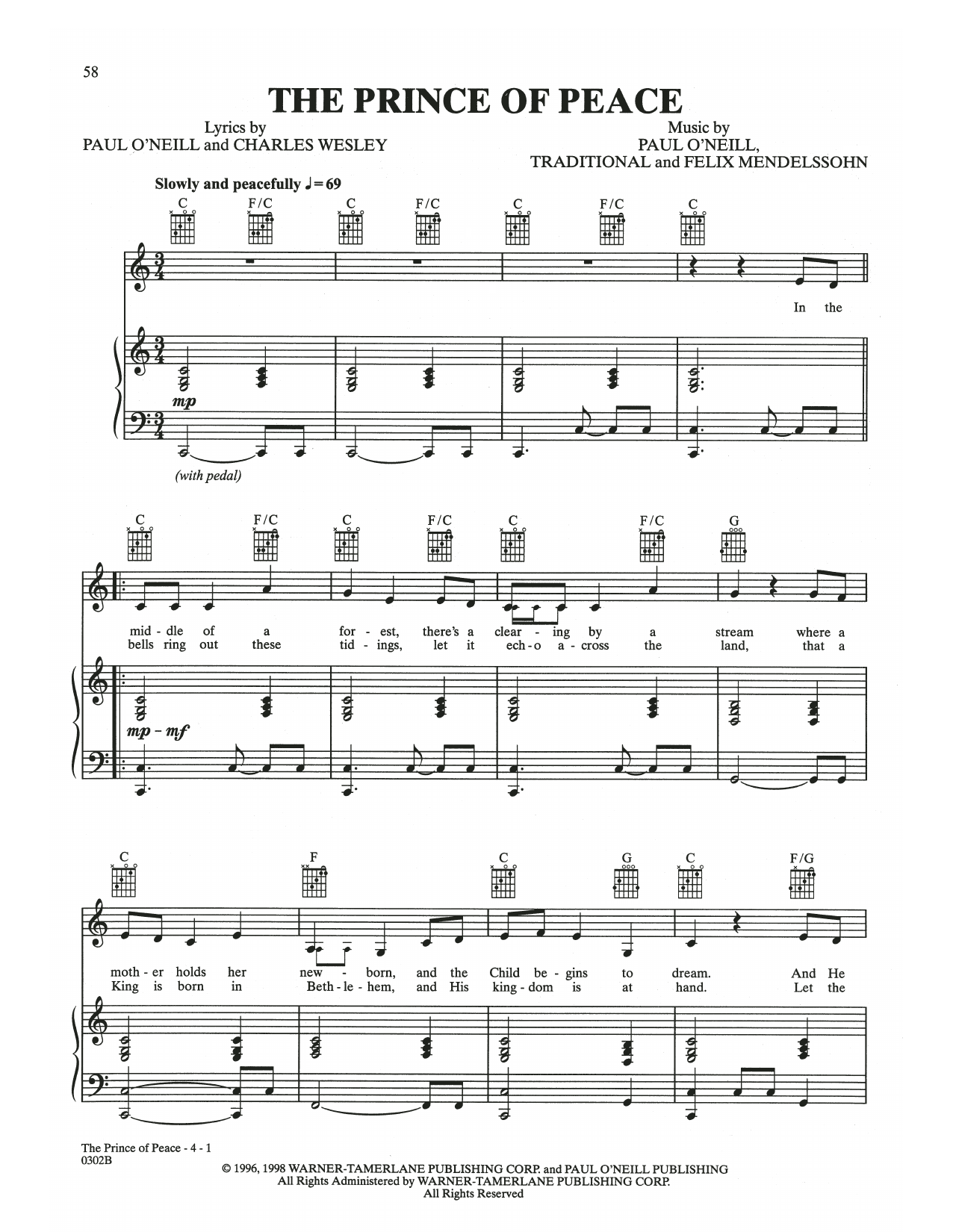 Trans-Siberian Orchestra The Prince Of Peace sheet music notes and chords arranged for Piano, Vocal & Guitar Chords (Right-Hand Melody)