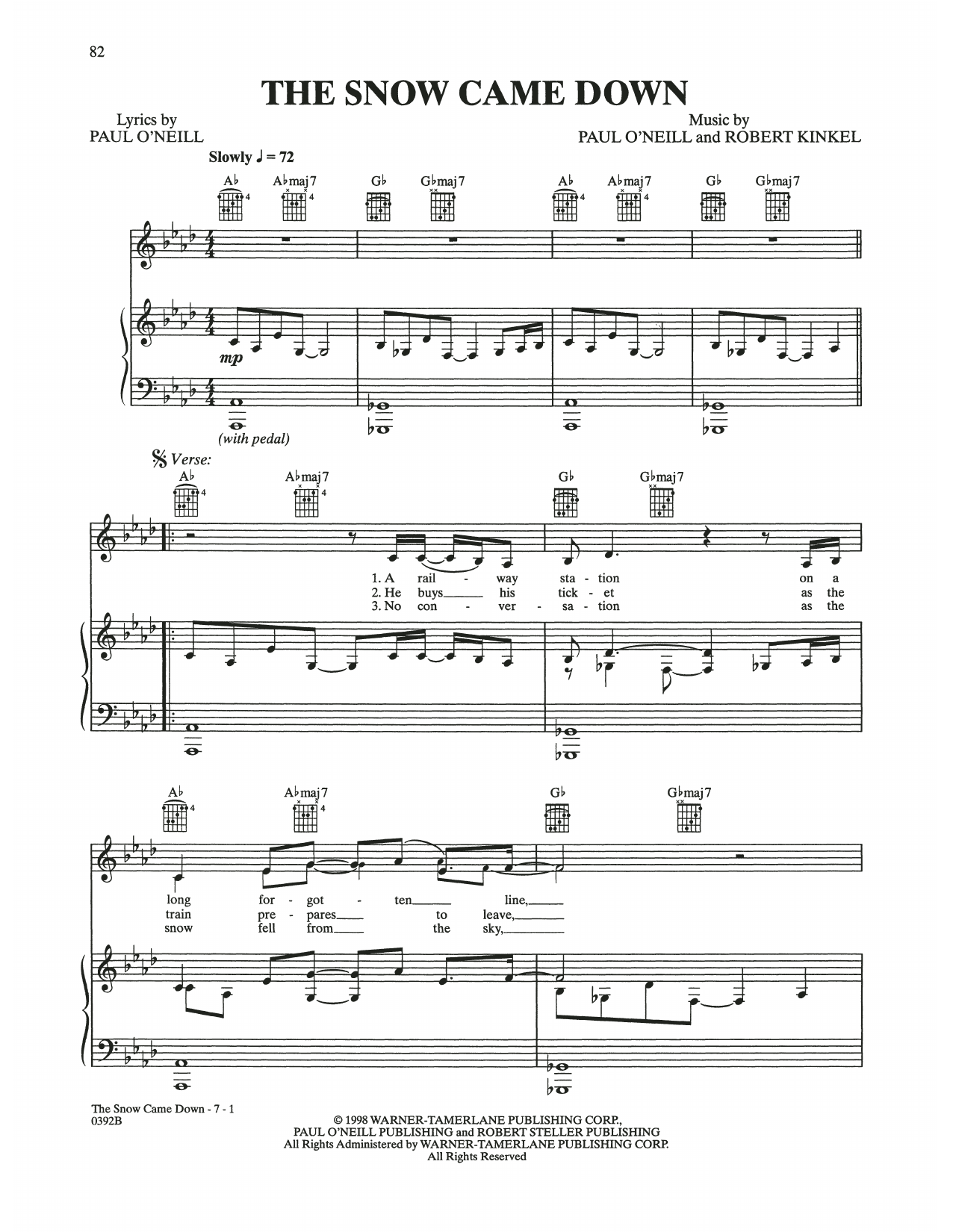 Trans-Siberian Orchestra The Snow Came Down sheet music notes and chords arranged for Piano, Vocal & Guitar Chords (Right-Hand Melody)