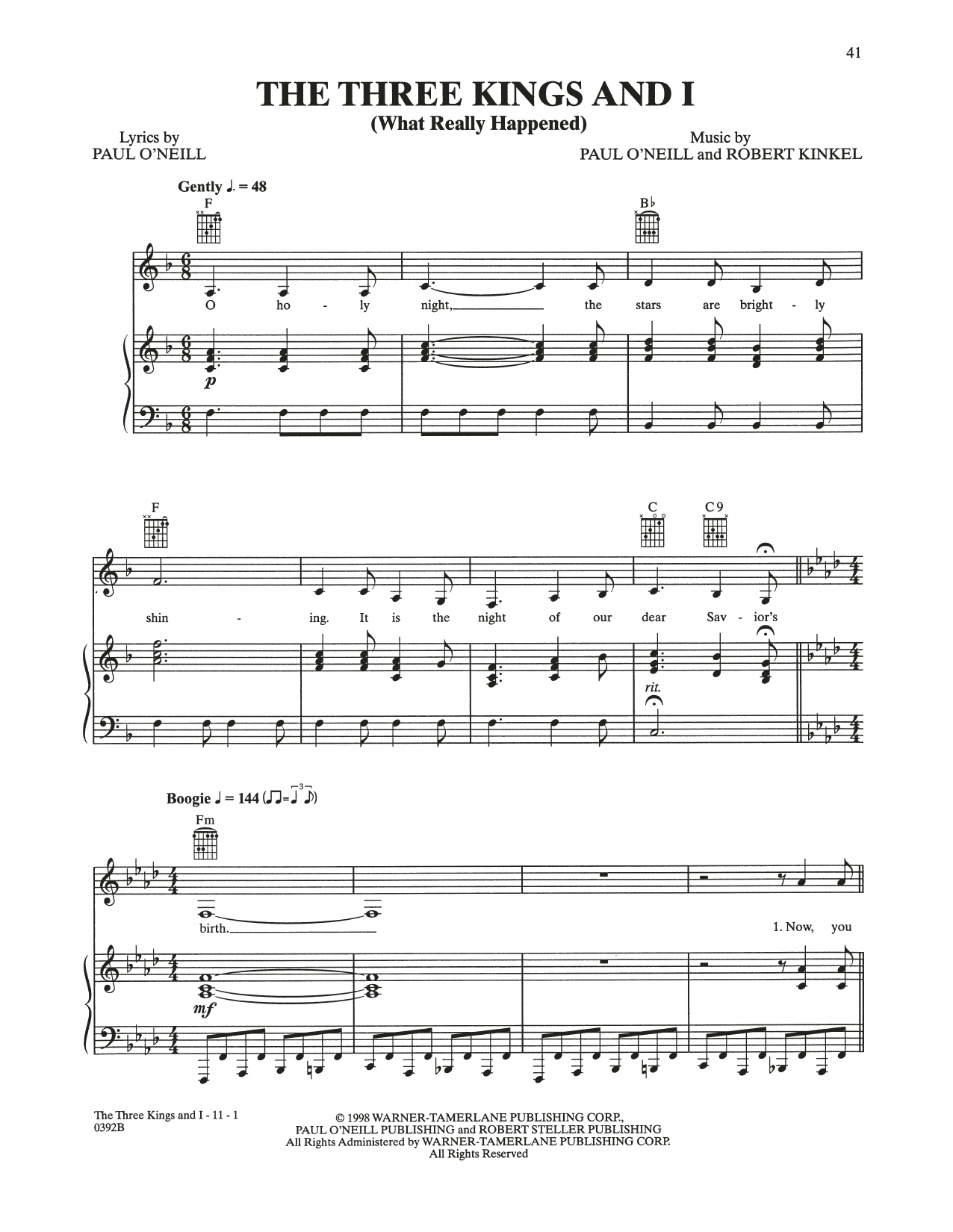 Trans-Siberian Orchestra The Three Kings And I (What Really Happened) sheet music notes and chords arranged for Piano, Vocal & Guitar Chords (Right-Hand Melody)