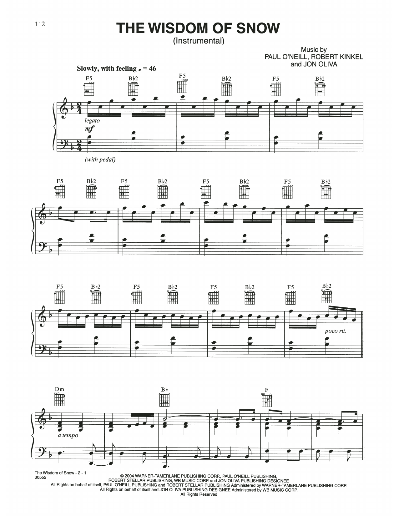 Trans-Siberian Orchestra The Wisdom Of Snow sheet music notes and chords arranged for Piano Solo