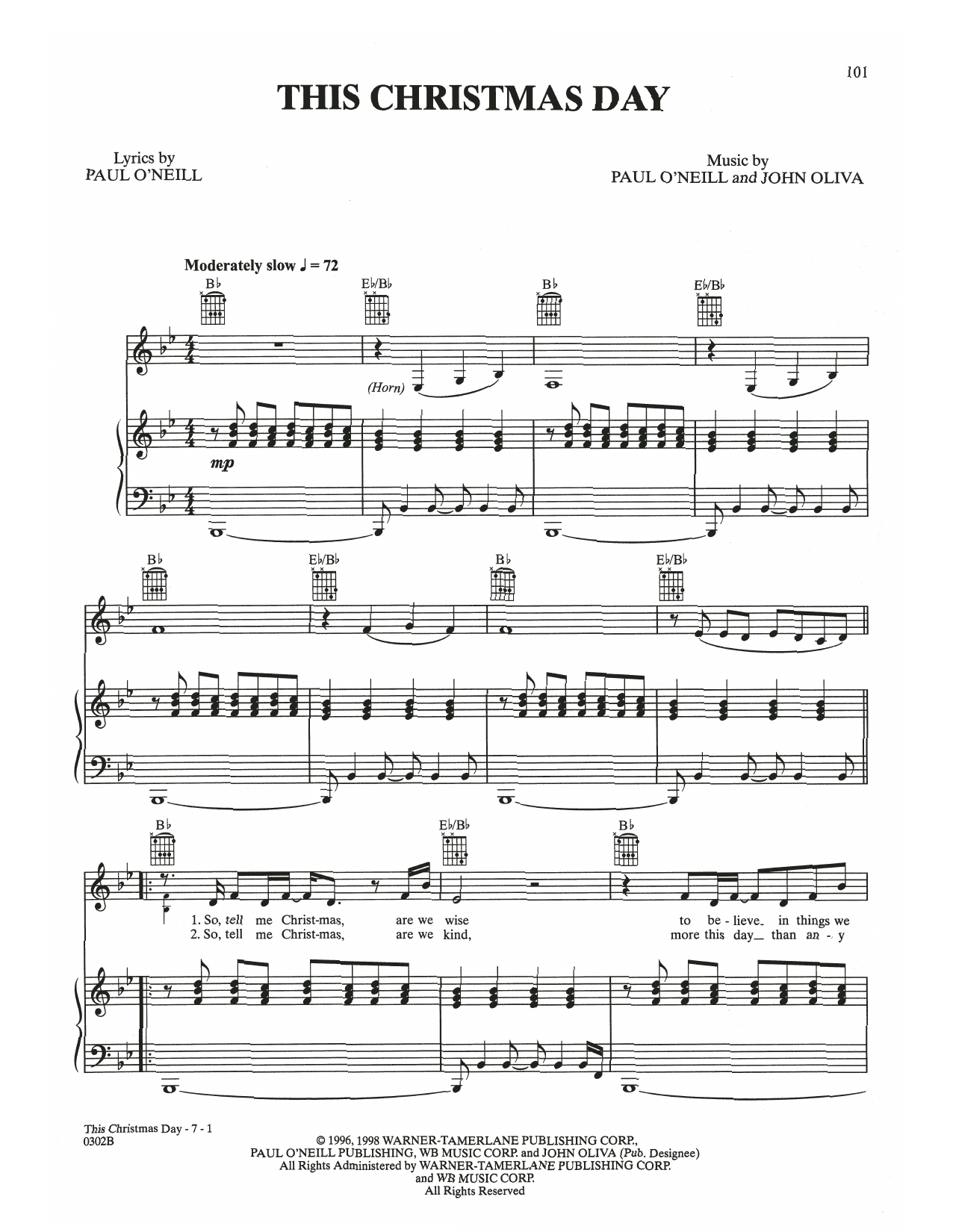 Trans-Siberian Orchestra This Christmas Day sheet music notes and chords arranged for Piano, Vocal & Guitar Chords (Right-Hand Melody)