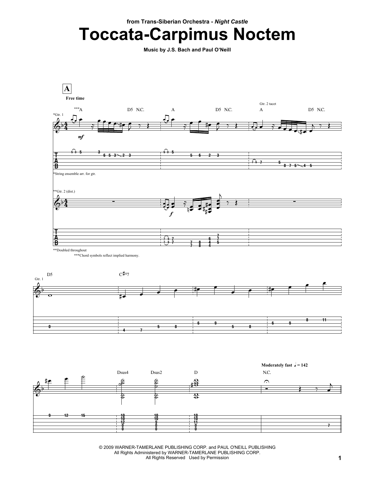 Trans-Siberian Orchestra Toccata-Carpimus Noctem sheet music notes and chords arranged for Guitar Tab
