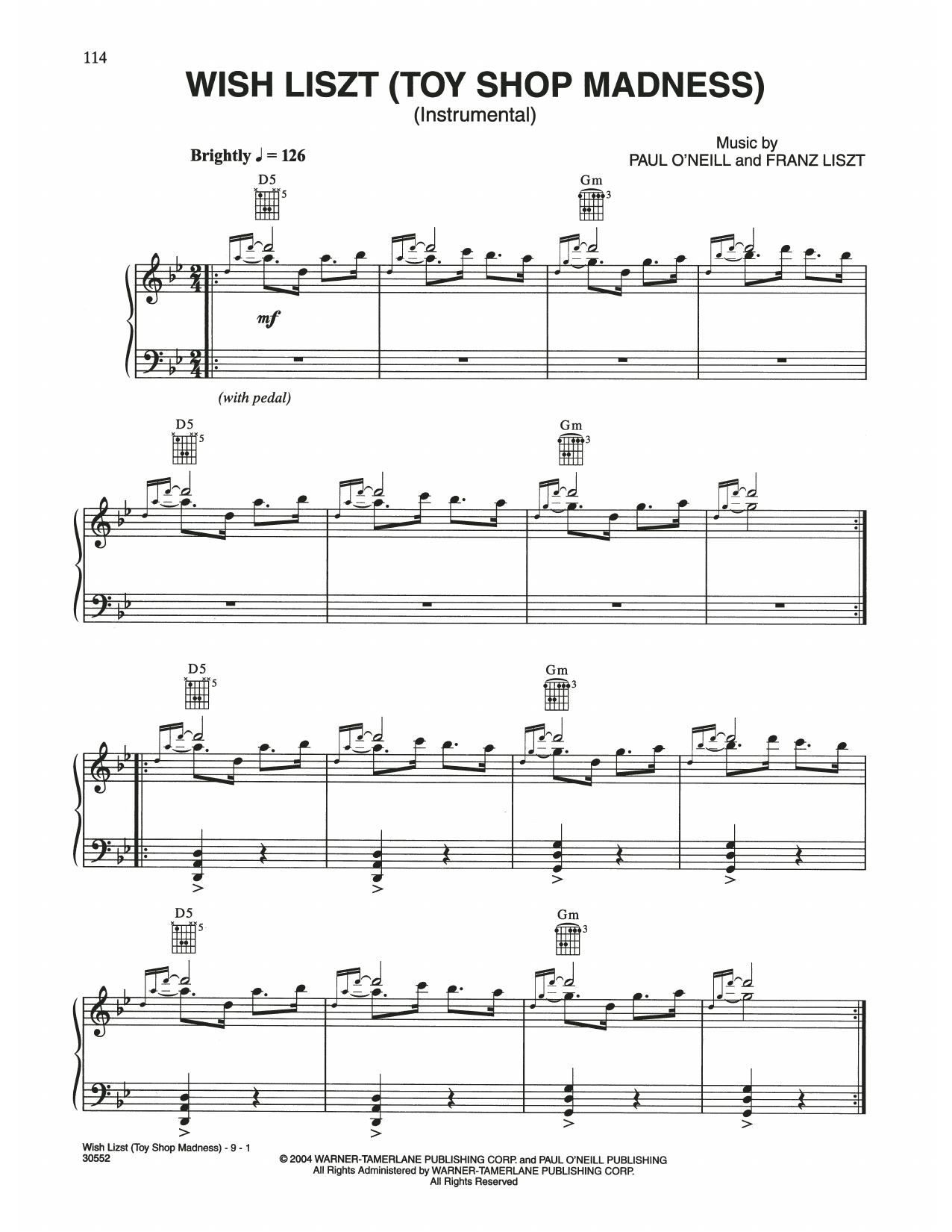 Trans-Siberian Orchestra Wish Liszt (Toy Shop Madness) sheet music notes and chords arranged for Piano Solo