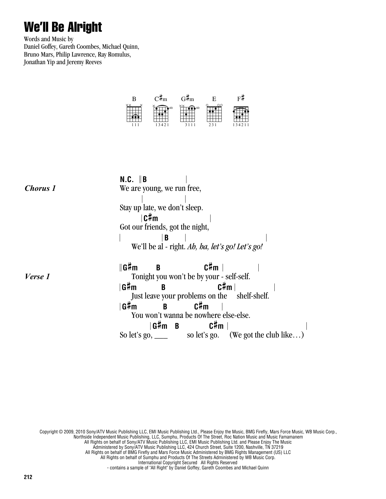 Travie McCoy We'll Be Alright sheet music notes and chords arranged for Guitar Chords/Lyrics