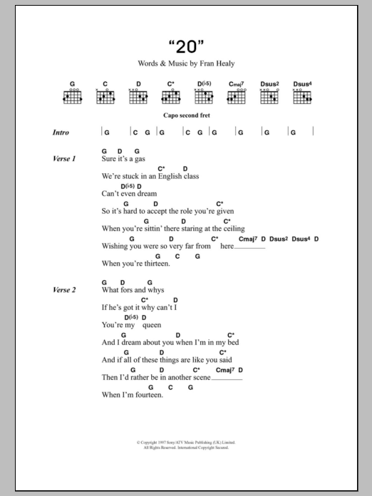 Travis 20 sheet music notes and chords arranged for Guitar Chords/Lyrics
