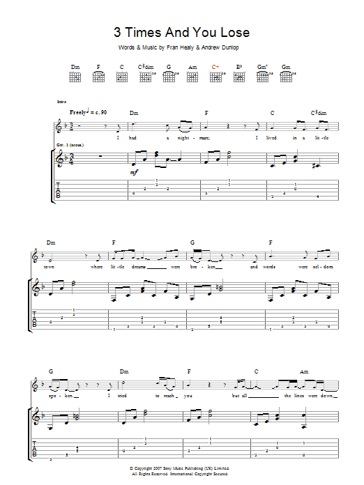 Travis 3 Times And You Lose sheet music notes and chords arranged for Guitar Tab
