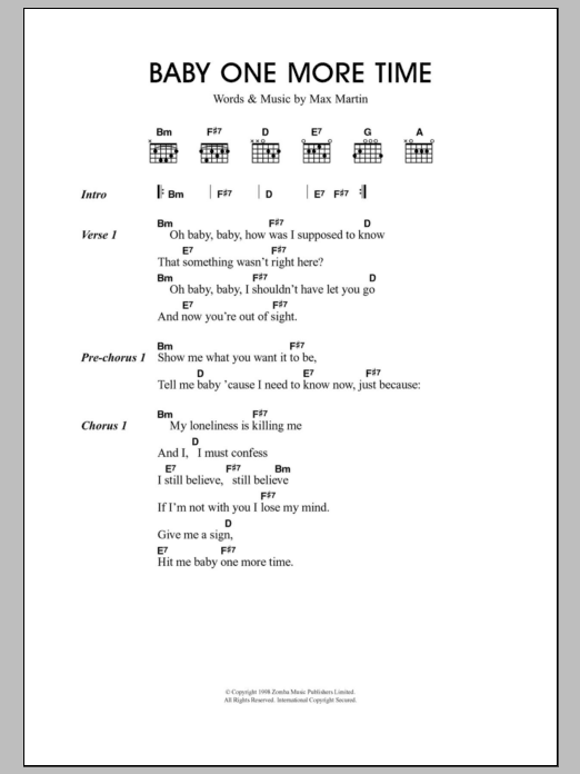 Travis ...Baby One More Time sheet music notes and chords arranged for Guitar Chords/Lyrics