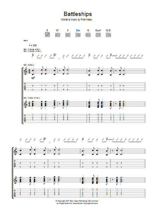 Travis Battleships sheet music notes and chords arranged for Guitar Tab