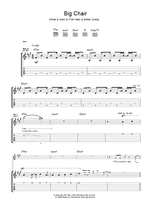 Travis Big Chair sheet music notes and chords arranged for Guitar Tab
