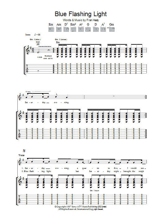 Travis Blue Flashing Light sheet music notes and chords arranged for Guitar Chords/Lyrics