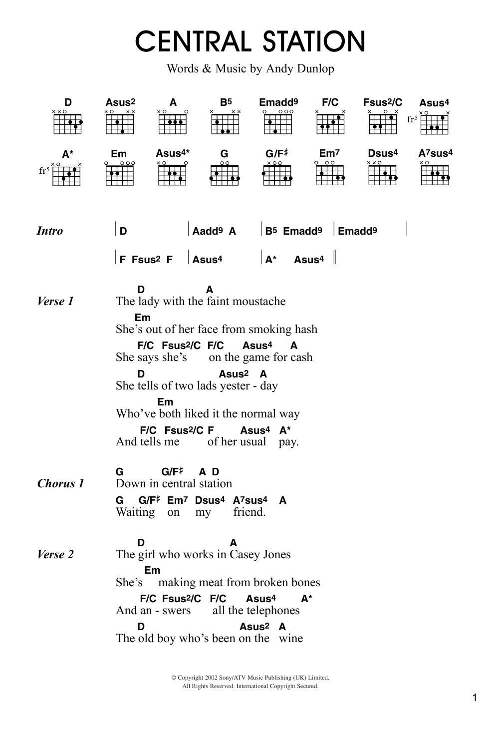 Travis Central Station sheet music notes and chords arranged for Guitar Chords/Lyrics