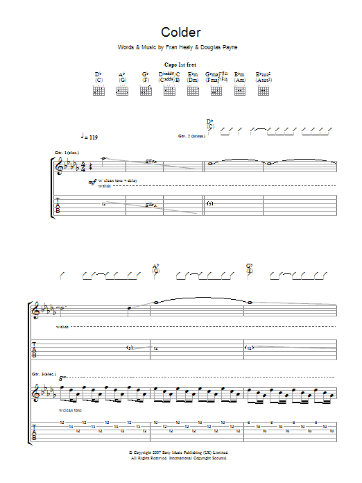Travis Colder sheet music notes and chords arranged for Guitar Tab