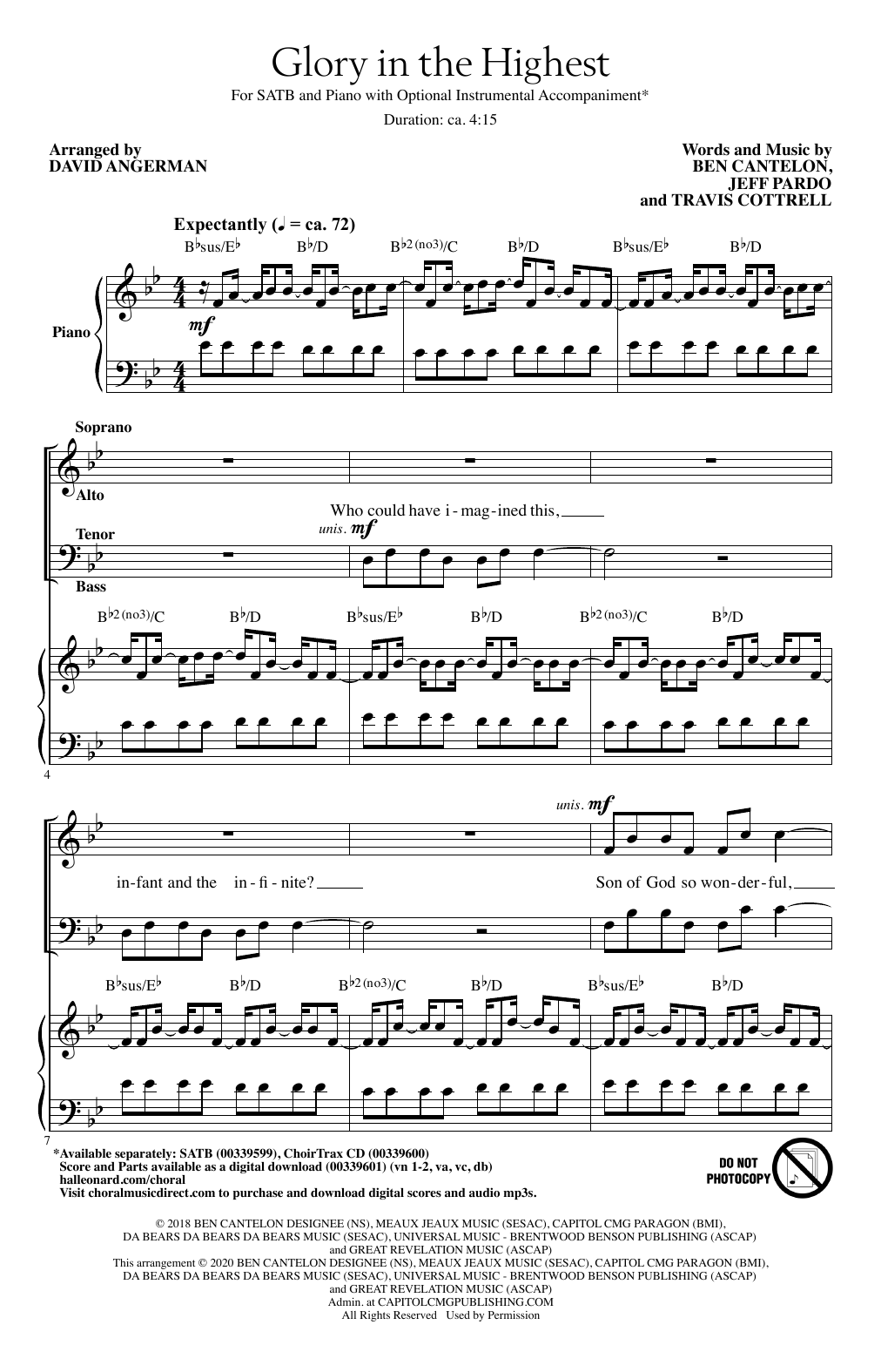 Travis Cottrell Glory In The Highest (arr. David Angerman) sheet music notes and chords arranged for SATB Choir