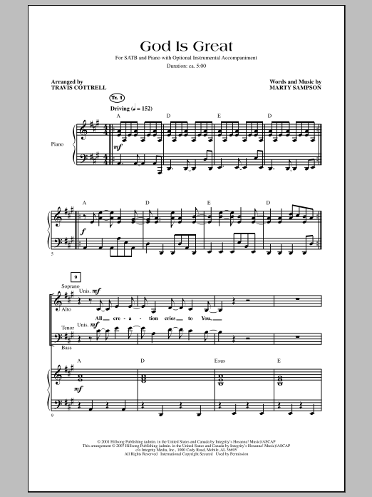 Travis Cottrell God Is Great sheet music notes and chords arranged for SATB Choir