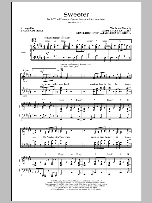 Travis Cottrell Sweeter sheet music notes and chords arranged for SATB Choir