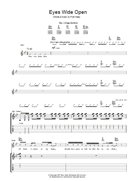 Travis Eyes Wide Open sheet music notes and chords arranged for Guitar Tab