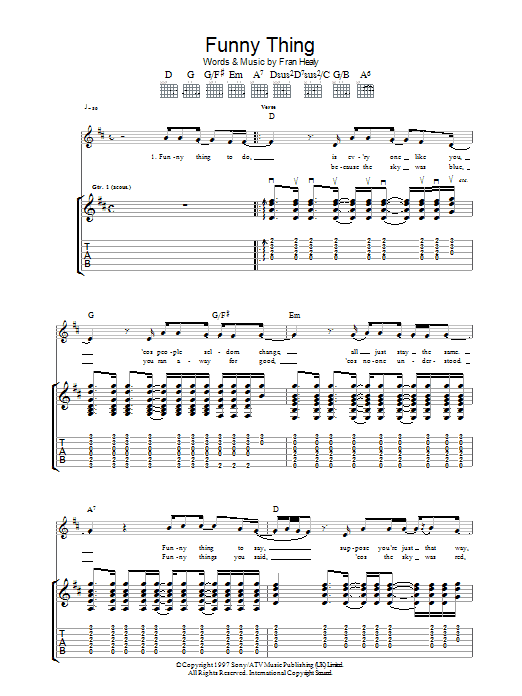Travis Funny Thing sheet music notes and chords arranged for Guitar Chords/Lyrics