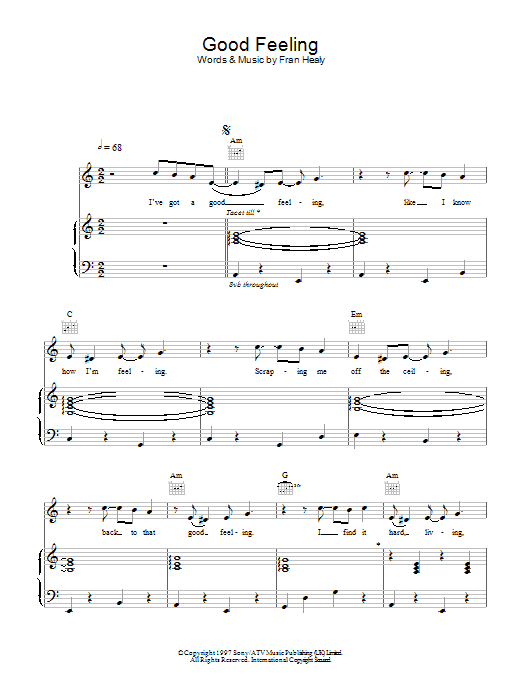 Travis Good Feeling sheet music notes and chords arranged for Piano, Vocal & Guitar Chords