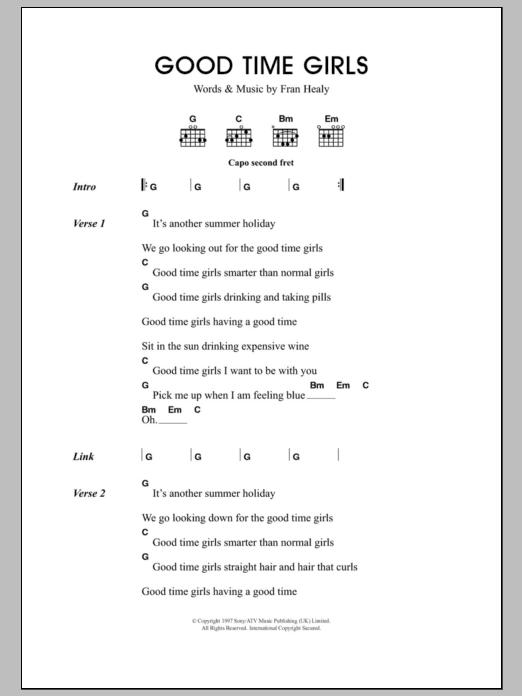 Travis Good Time Girls sheet music notes and chords arranged for Guitar Chords/Lyrics