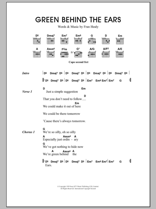 Travis Green Behind The Ears sheet music notes and chords arranged for Guitar Chords/Lyrics
