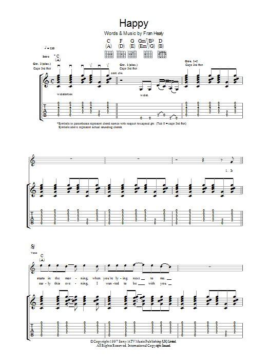 Travis Happy sheet music notes and chords arranged for Guitar Chords/Lyrics