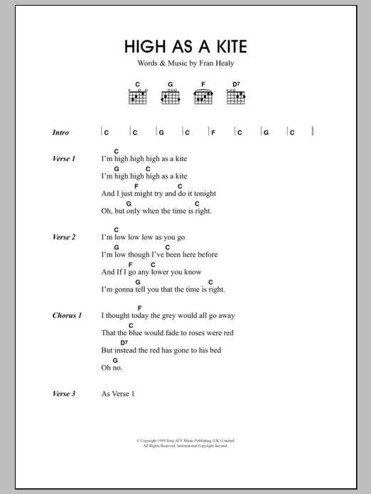 Travis High As A Kite sheet music notes and chords arranged for Guitar Chords/Lyrics