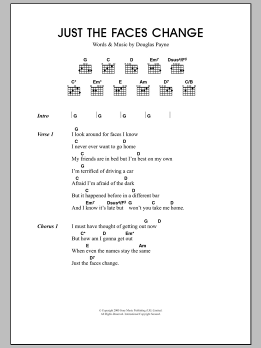 Travis Just The Faces Change sheet music notes and chords arranged for Guitar Chords/Lyrics
