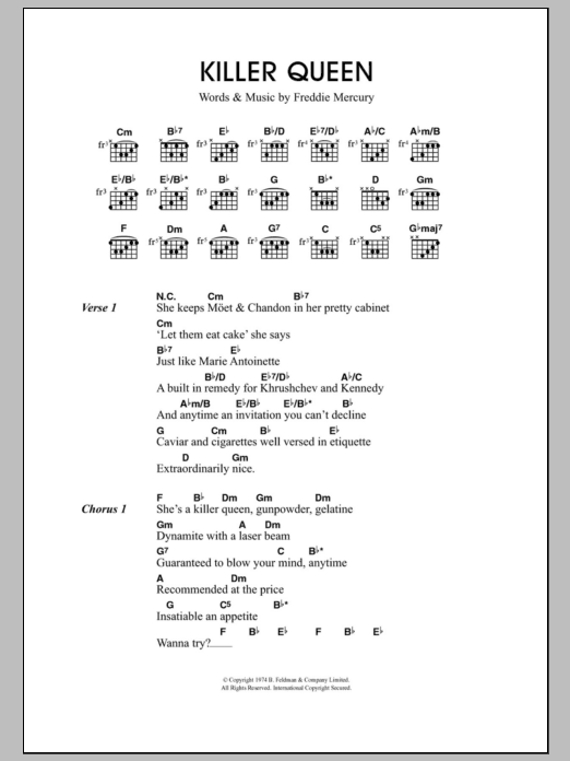 Travis Killer Queen sheet music notes and chords arranged for Guitar Chords/Lyrics