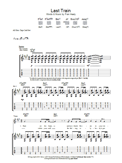 Travis Last Train sheet music notes and chords arranged for Guitar Tab
