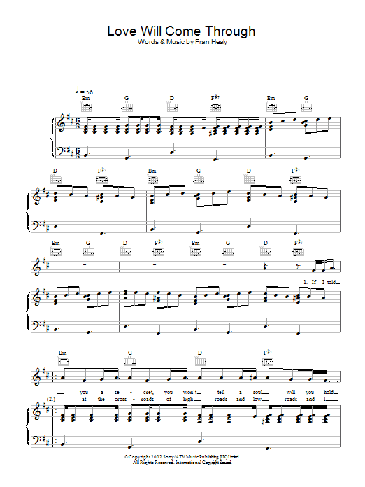 Travis Love Will Come Through sheet music notes and chords arranged for Piano, Vocal & Guitar Chords