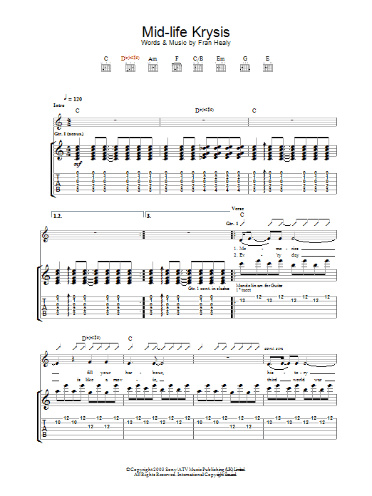 Travis Mid-life Krysis sheet music notes and chords arranged for Guitar Tab