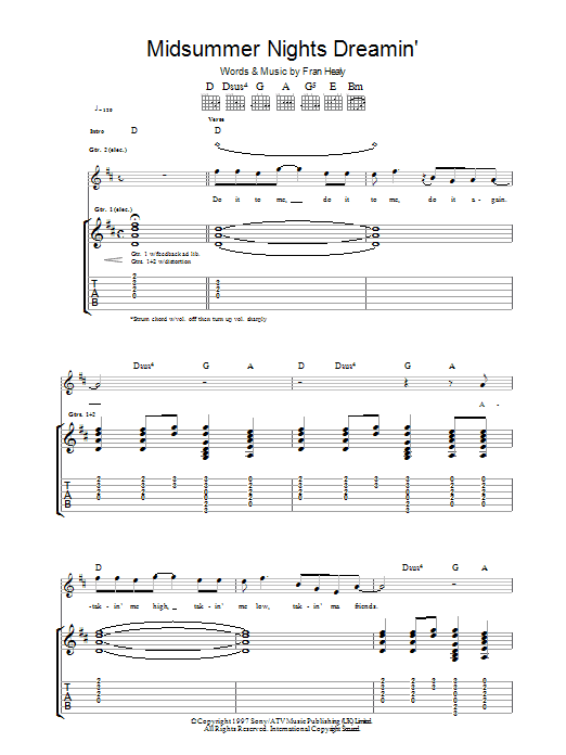 Travis Midsummer Nights Dreamin' sheet music notes and chords arranged for Guitar Tab