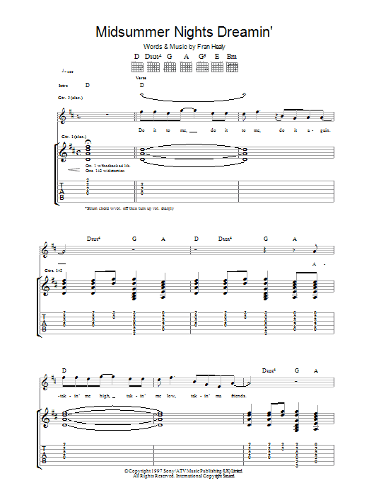 Travis Midsummer Nights Dreamin' sheet music notes and chords arranged for Guitar Chords/Lyrics