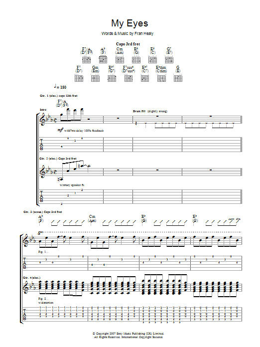 Travis My Eyes sheet music notes and chords arranged for Guitar Tab
