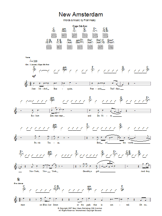 Travis New Amsterdam sheet music notes and chords arranged for Guitar Tab