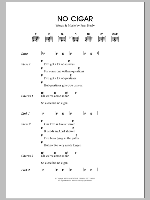 Travis No Cigar sheet music notes and chords arranged for Guitar Chords/Lyrics