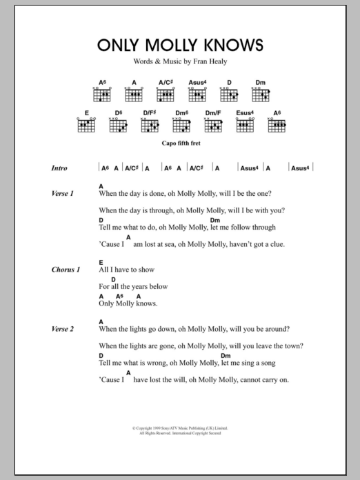 Travis Only Molly Knows sheet music notes and chords arranged for Guitar Chords/Lyrics