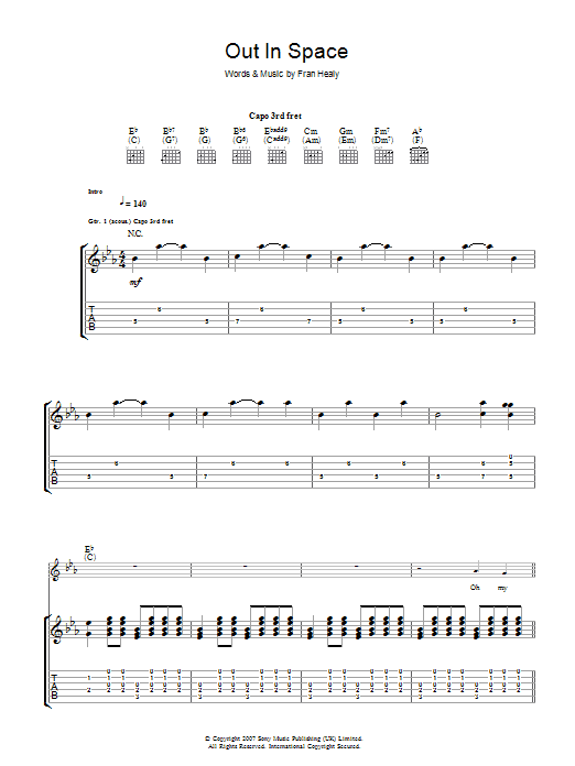 Travis Out In Space sheet music notes and chords arranged for Guitar Tab
