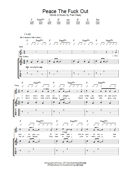 Travis Peace The Fuck Out sheet music notes and chords arranged for Guitar Tab